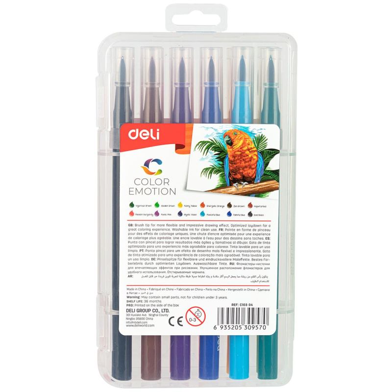 Фломастеры набор Deli Color Emotion кисть смываемые 12цв. пластик ...