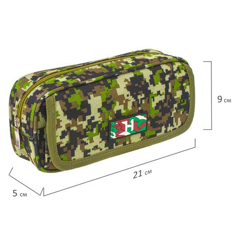 Пенал BRAUBERG для мальчиков, 1 отделение, органайзер, мягкий, «Military», зеленый, 21×5×9 см, 228990