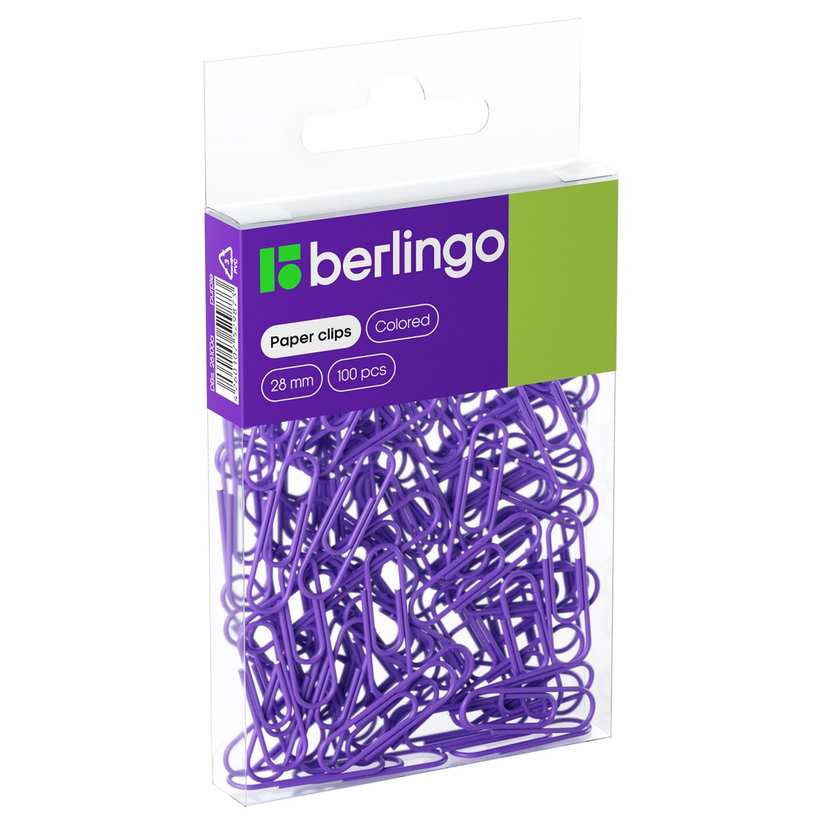 превью Скрепки 28мм, Berlingo, 100 шт, цветные, ПВХ упак., европодвес, фиолетовые