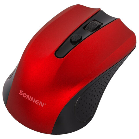 Мышь беспроводная SONNEN V99, USB, 800/1200/1600 dpi, 4 кнопки, оптическая, красная