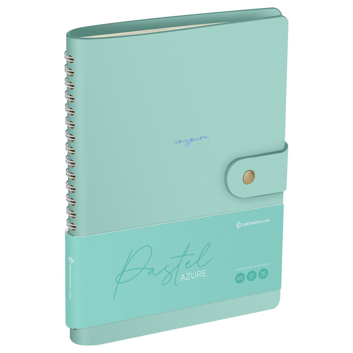 превью Записная книжка А5 96л. ЛАЙТ, кожзам, скрытый гребень, Greenwich Line «Pastel. Azure», блок в линию
