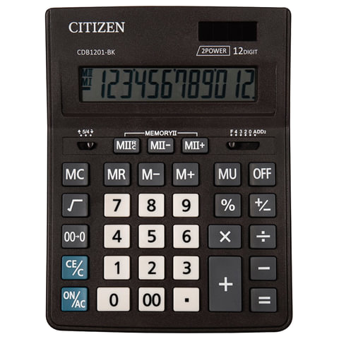 превью Калькулятор настольный CITIZEN BUSINESS LINE CDB1201BK (205×155 мм), 12 разрядов, двойное питание