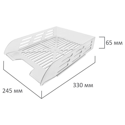 Лоток горизонтальный для бумаг BRAUBERG ECO, 330×245х65 мм, сетчатый, прозрачный