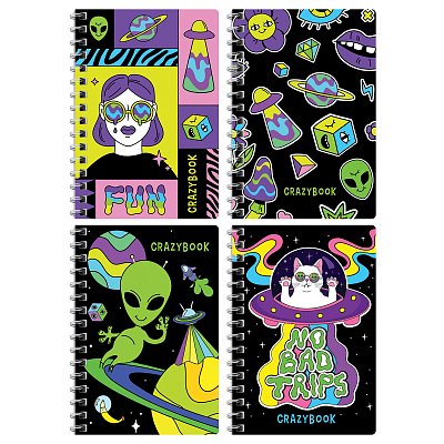 Записная книжка А6, 80л. на гребне BG «Crazy neon»