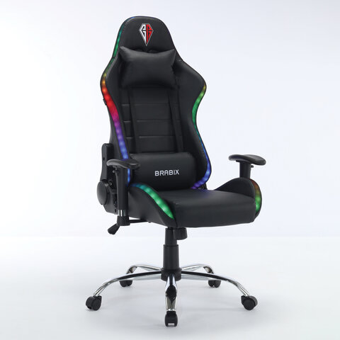 превью Кресло компьютерное BRABIX «Lumen GM-150 RGB», подсветка, две подушки, экокожа, черное