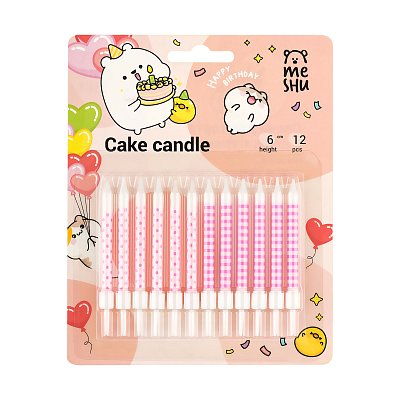 Свечи для торта с держателями MESHU «Pink pattern», ассорти, 6см, 12шт