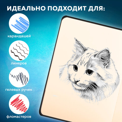 Скетчбук, слоновая кость 140 г/м2 90×140 мм, 80 л., КОЖЗАМ, застежка, BRAUBERG ART CLASSIC, черный,116458