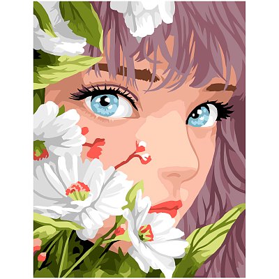 Картина по номерам на холсте ТРИ СОВЫ «Аниме девушка с цветами», 30×40, с акриловыми красками и кистями