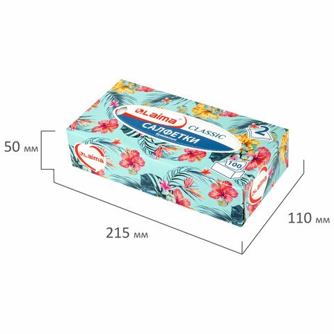 Салфетки косметические 100 шт. в картонном боксе 2-слойные, LAIMA «Everyday», 20×20 см