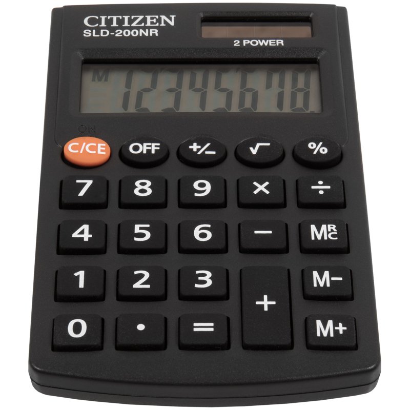 Калькулятор карманный Citizen SLD-200NR, 8 разр., двойное питание, 62×98×10мм, черный