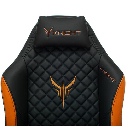 Кресло компьютерное Knight EXPLORE, 2 подушки, экокожа премиум, черное/оранжевое