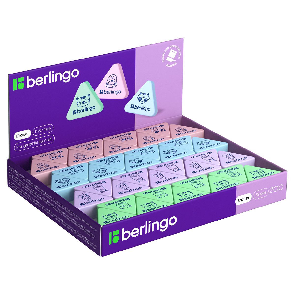 Ластик Berlingo «Zoo», треугольный, термопластичная резина, 28×24×10мм