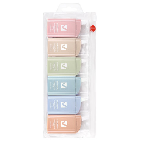 Корректирующая лента BRAUBERG COMPACT PASTEL5 мм х 6 мКОМПЛЕКТ 6 штукпенал с zip-lock272496