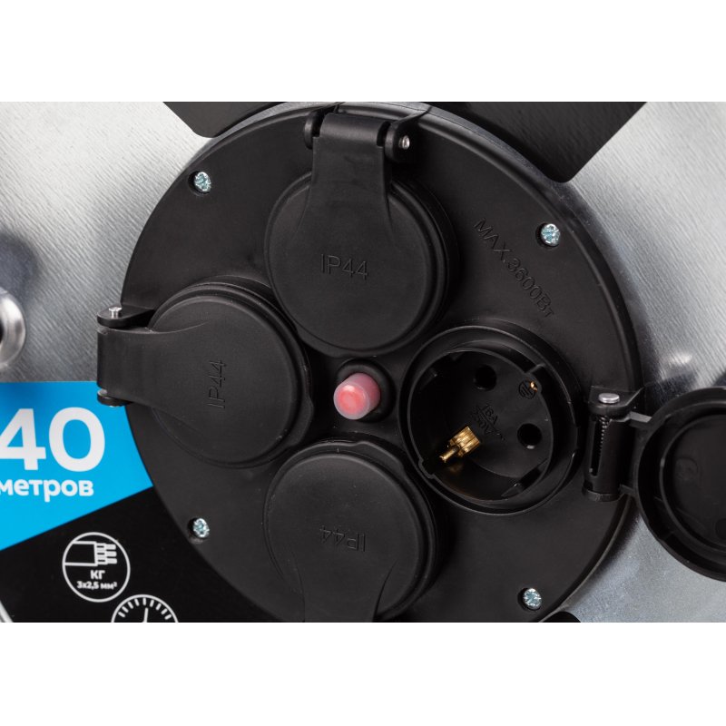 Удлинитель TOPFORT КГ 3×2.5 кв. мм. 40м 16А 4 гнезда с/з., с/загл. IP44
