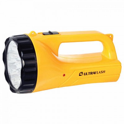 Фонарь аккумуляторный ULTRAFLASH 9хLED+12хLED, 2 режима, выдвижная вилка, заряд от сети