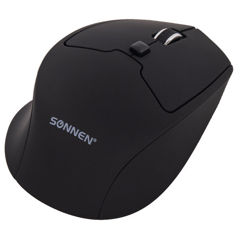 Мышь беспроводная SONNEN V33, USB, 800/1200/1600 dpi, 6 кнопок, оптическая, черная, SOFT TOUCH