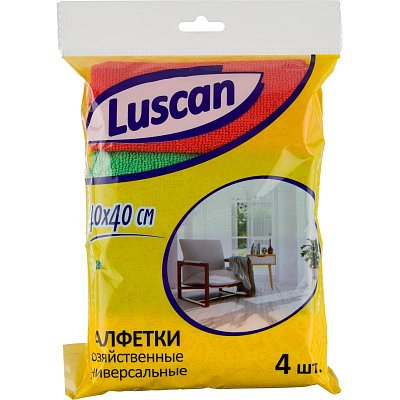 Салфетки хозяйственные Luscan из микрофибры универс 220г/м2 40×40см 4шт/уп