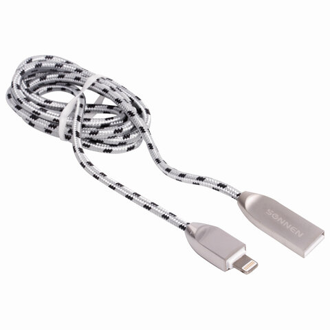 Кабель USB 2.0-Lightning, 1 м, SONNEN Premium, медь, для iPhone/iPad, передача данных и зарядка