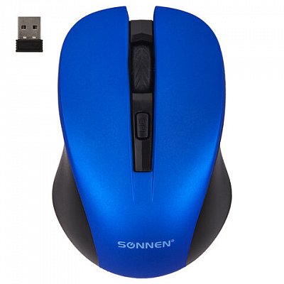 Мышь беспроводная с бесшумным кликом SONNEN V18, USB, 800/1200/1600 dpi, 4 кнопки, синяя