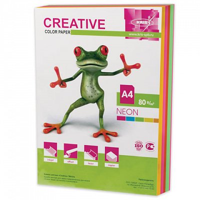 Бумага CREATIVE color (Креатив), А4, 80 г/м2, 250 л. (5 цв. х50 л. ), цветная неон