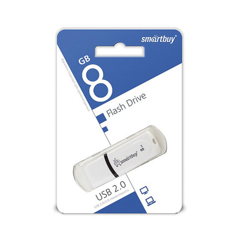 Флэш-диск 8 GB, SMARTBUY Paean, USB 2.0, белый
