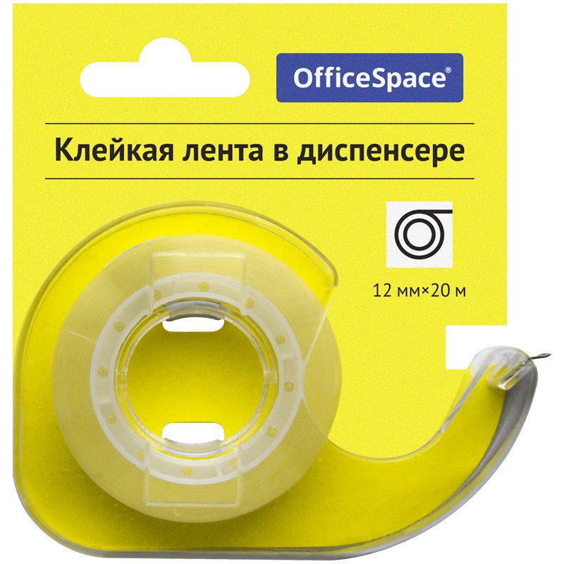 превью Клейкая лента 12мм*20м, OfficeSpace, прозрачная, в пластиковом диспенсере, европодвес