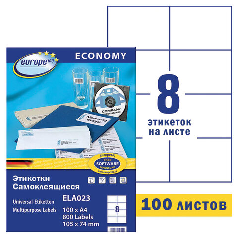 превью Этикетка самоклеящаяся 105×74 мм, 8 этикеток, белая, 70 г/м2, 100 л., Avery, Европа-100