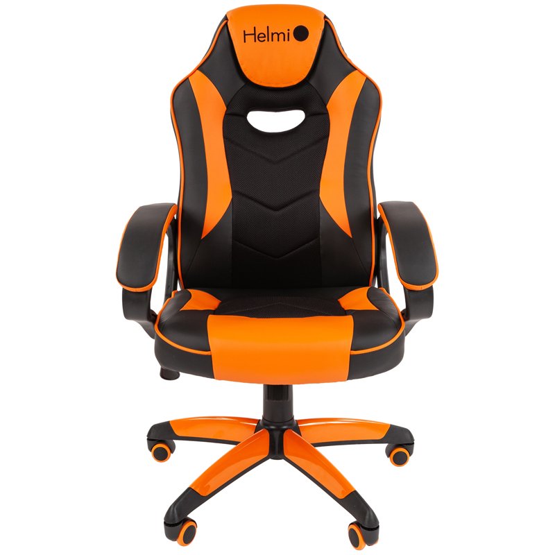 Кресло игровое Helmi HL-S16, экокожа, черная/оранжевая, механизм качания