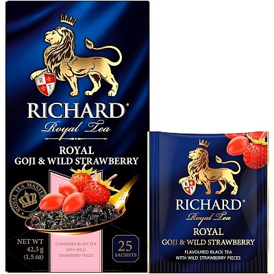 Чай Richard Royal Goji & Wild Strawberry черный с земляникой и ягодами годжи 25 пакетиков