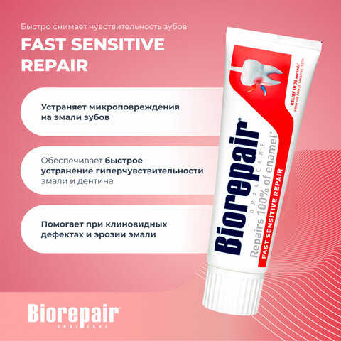 Зубная паста 75 мл BIOREPAIR «Fast sensitive repair», для чувствительных зубов, ИТАЛИЯ