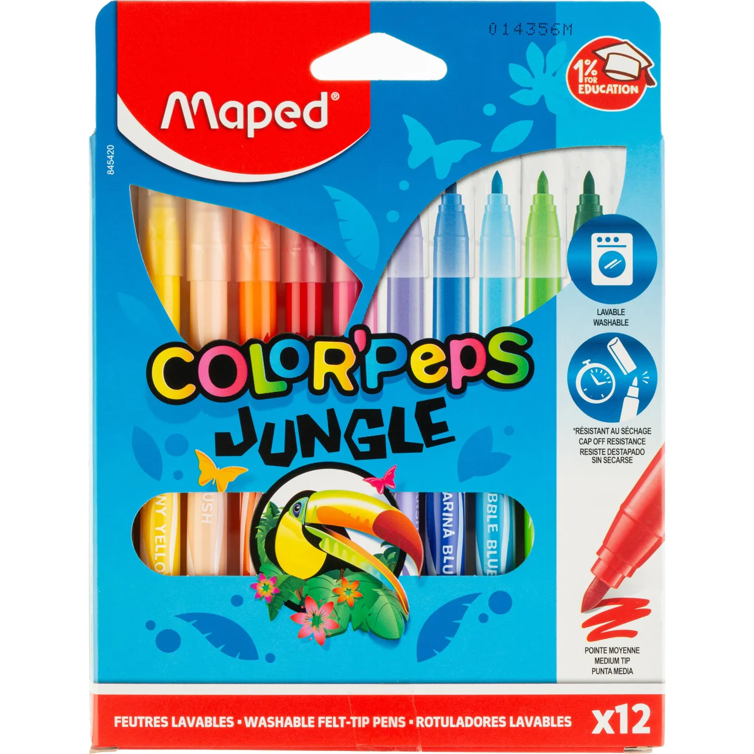 Фломастеры Maped Color'peps Jungle 12 цветов с вентилируемыми колпачками смываемые