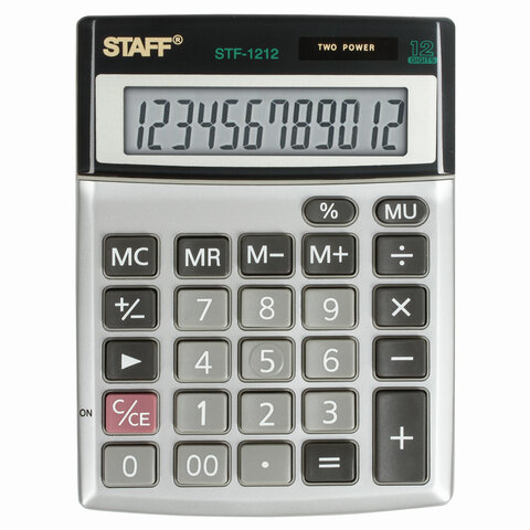Калькулятор STAFF настольный металлический STF-1212, 12 разрядов, двойное питание, 140×105 мм