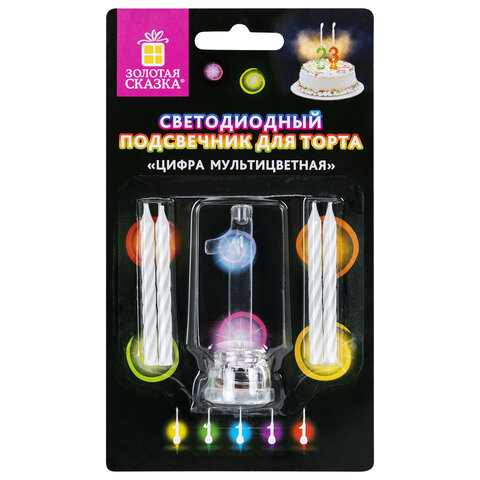 превью Цифра-подсвечник «1» светодиодная, ЗОЛОТАЯ СКАЗКА, в наборе 4 свечи 6 см, 1 батарейка