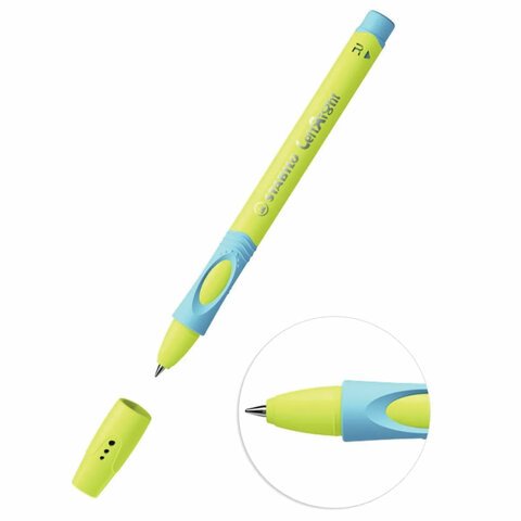 Ручка шариковая Stabilo «LeftRight» для правшей, синяя, 0.8мм, грип, желтый/голубой корпус