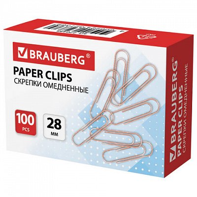 Скрепки BRAUBERG28 ммомедненные100 шт. в картонной коробке270448