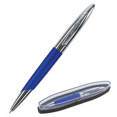 Ручка бизнес-класса шариковая BRAUBERG Echo, СИНЯЯ, корпус серебристый с синим, линия письма 0.5 мм