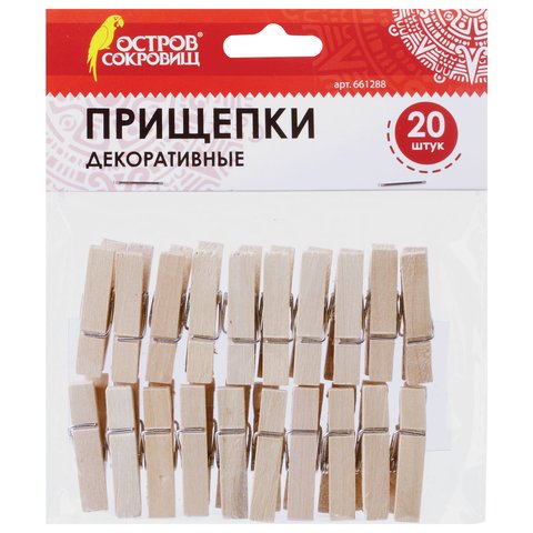 превью Прищепки декоративные «Классика», 20 штук, 3.5 см, дерево, ОСТРОВ СОКРОВИЩ