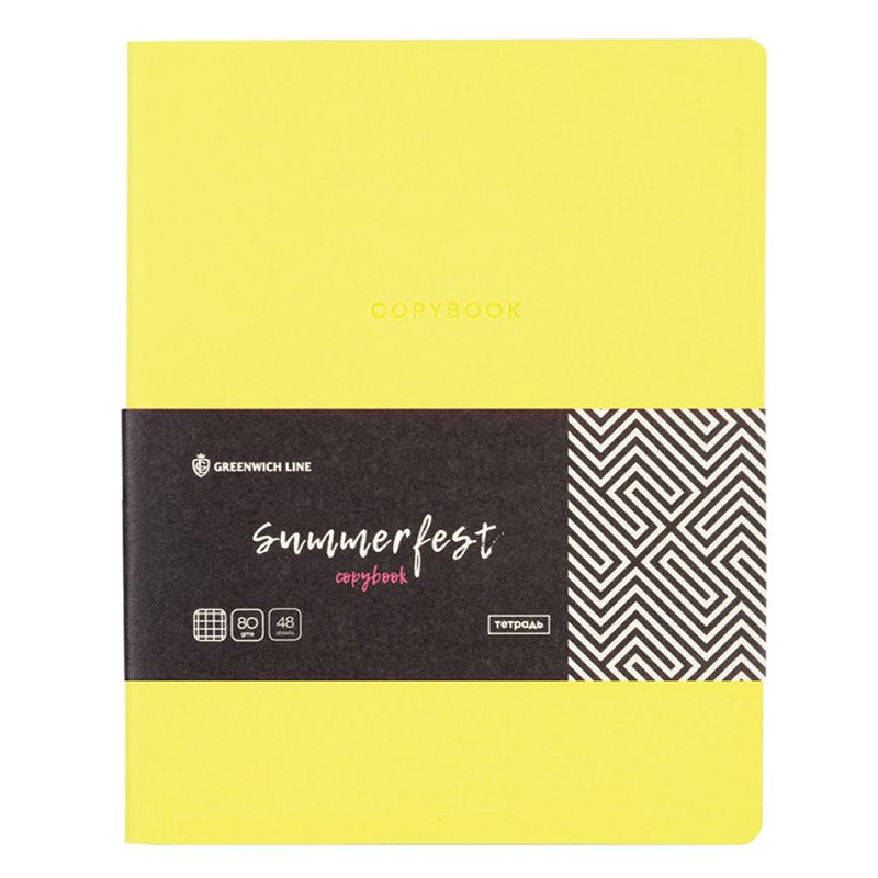 превью Тетрадь 48л. А5, клетка, ЛАЙТ, кожзам, Greenwich Line «Summerfest», неон. желтый, тон. блок