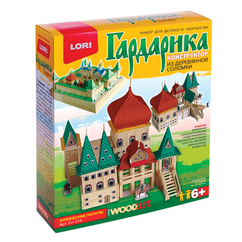 превью Конструктор из деревянной соломки «Гардарика. Княжеские палаты», выкройки, клей, наждачка, LORI