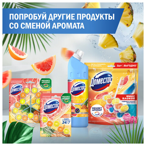 Блок туалетный подвесной твердый 2×50 г + 3×50 гДОМЕСТОС «Свежесть цитруса и цветочный букет»