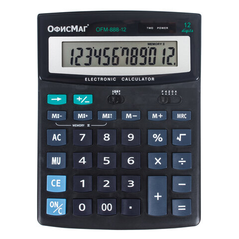 превью Калькулятор настольный ОФИСМАГ OFM-888-12 (200×150 мм), 12 разрядов, двойное питание