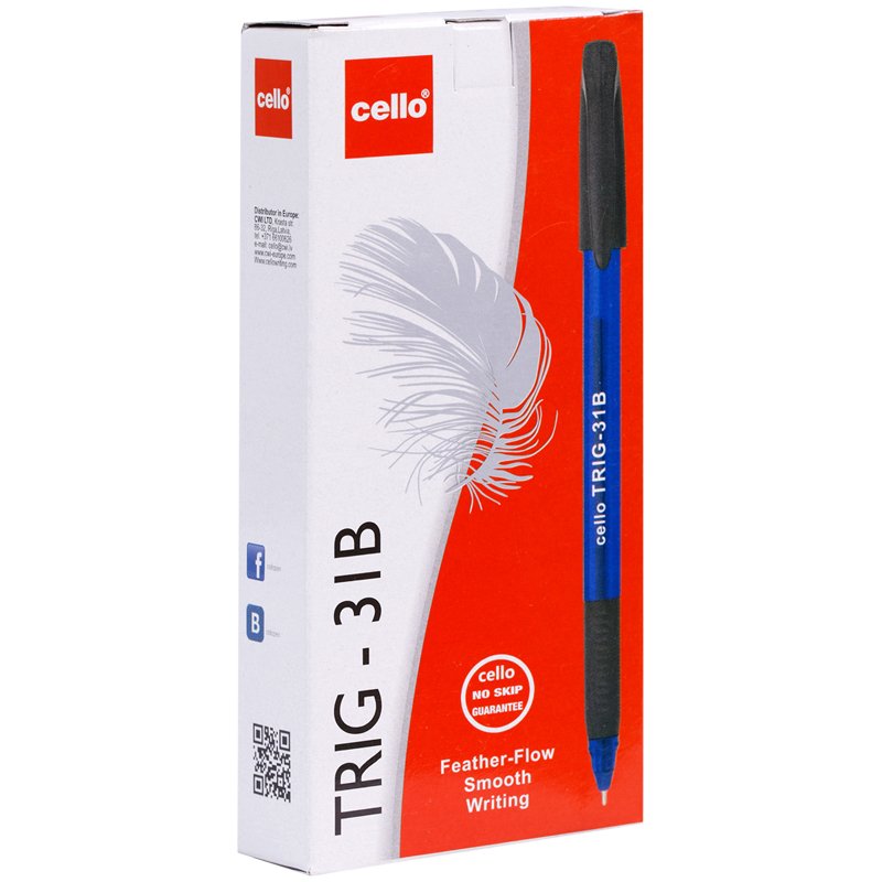 Ручка шариковая Cello «Tri-Grip blue barrel» синяя, 0.7мм, грип, штрих-код
