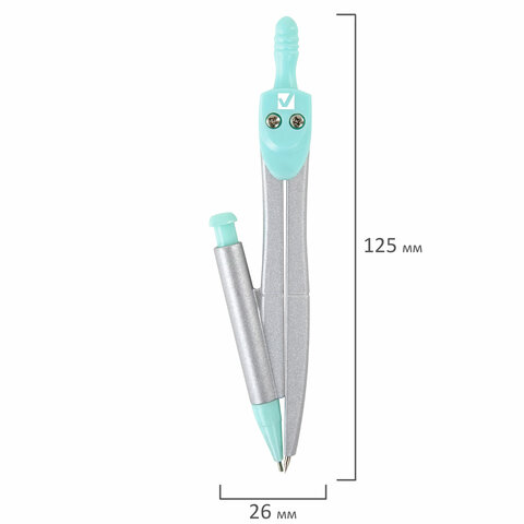 Готовальня BRAUBERG SCHOOL KIT, 9 предметов, циркуль 125 мм, чертежные принадлежности, мятный цвет