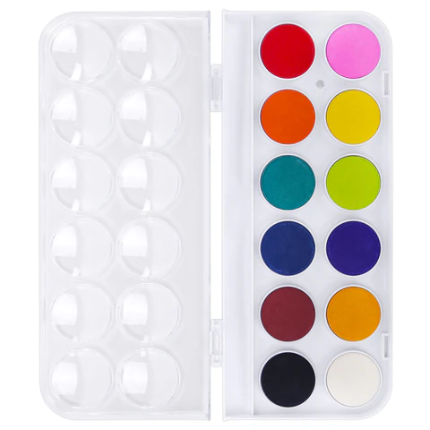 Краски акварельные ЮНЛАНДИЯ «ДОМИКИ», 12 цветов, круглые кюветы 28 мм, пенал