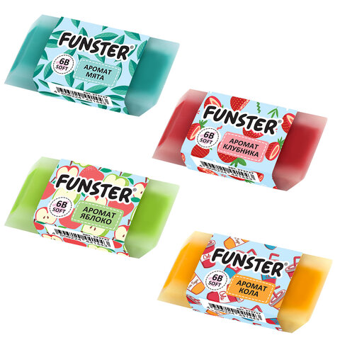 Ластик ароматизированный FUNSTER (ФАНСТЕР) «SWEET», 54×23х10 мм, скошенный, картонный держатель, экологичный ПВХ, ассорти