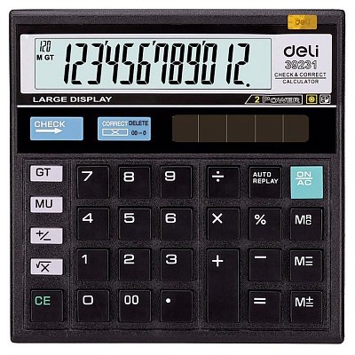 Калькулятор настольный компактный Deli E39231.12 разр, дв пит, 129×129мм, чер