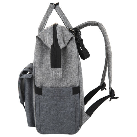 Рюкзак для мамы BRAUBERG MOMMY, крепления для коляски, термокарманы, серый, 41×24x17 см