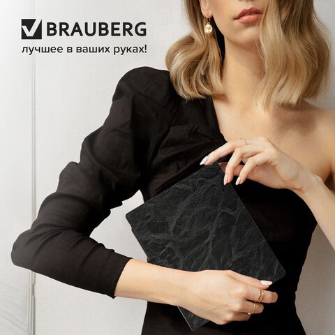 Тетрадь А5 (175×215 мм), BRAUBERG «NEBRASKA», 96 л., под кожу, клетка, черный