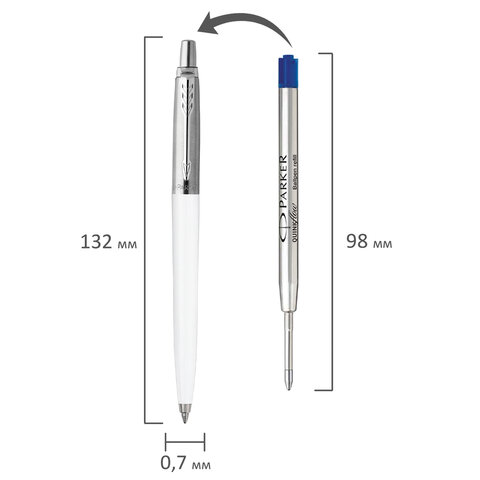 Ручка шариковая PARKER «Jotter Plastic CT», корпус белый, детали из нержавеющей стали, синяя
