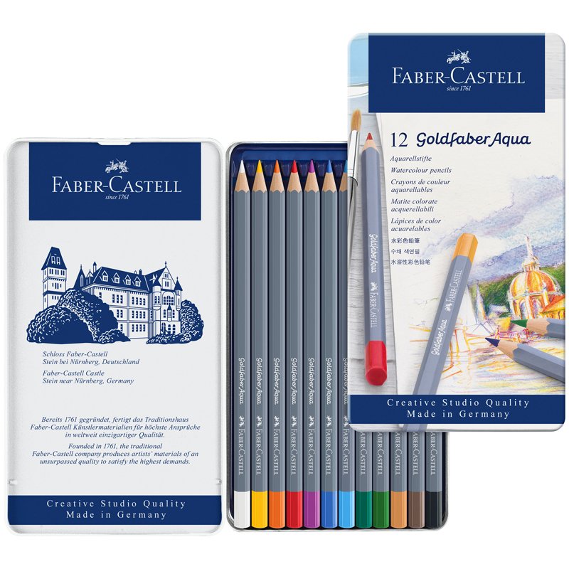 Карандаши акварельные художественные Faber-Castell «Goldfaber Aqua», 12цв, метал. коробка